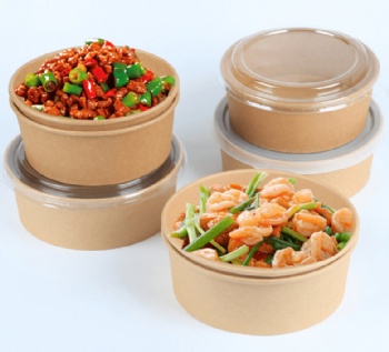 Disposable kraft paper take out salad bowl with lid